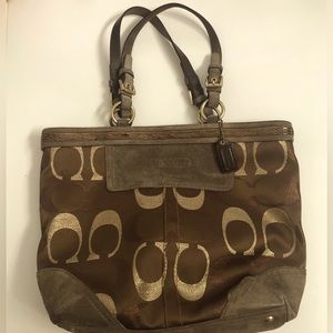 Coach est 1941 Metallic Bronze Beaded Leather Large Signature Tote Purse 10445